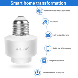 Smart Wifi E27 Light Socket, AICase Intelligent Wlan Home Remote control Light Lamp Bulb Holder Compatible with Alexa and Google Home-White