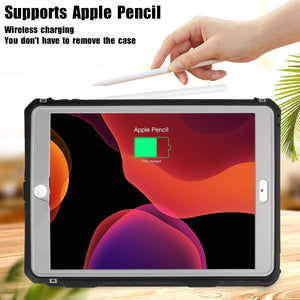 iPad 10.2 IP68 Waterproof Case Cover with Strap Stand Pencil Holder Built-in Screen Protector