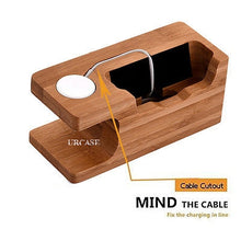 Load image into Gallery viewer, iPhone &amp; Apple Watch 38/42mm Dock Bamboo Wood Stand Charge Station Cradle Holder