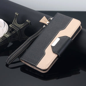AICase Wallet PU Leather Flip Kickstand Case with Card Slots Make Up Mirror Detachable Wrist Strap Folding Stand Protective Cover