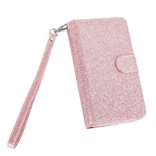 Load image into Gallery viewer, Glitter Sparkly Bling Cute Shiny PU Leather Flip Folio Wallet Cover with 9 Card Slots Wristlet