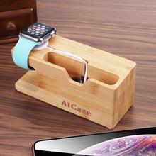 Load image into Gallery viewer, Bamboo Wood Charging Dock Charge Station Stock Cradle Holder for Apple Watch &amp; iPhone