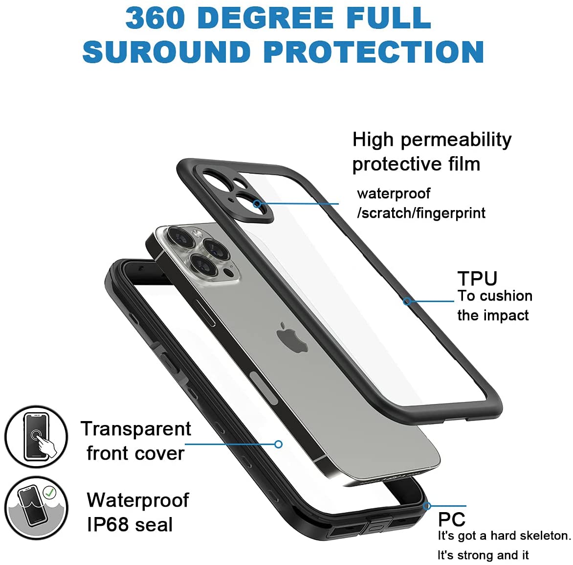 iPhone 13 Pro Max Waterproof Case - IP68 Shockproof Dustproof Full  Protection with Lanyard (Teal)