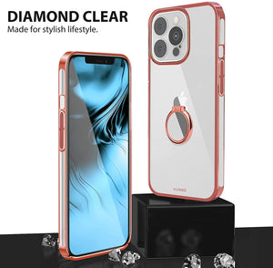 iPhone 13 Pro Max Clear Slim Thin Case with Kickstand Ring Holder Hard PC Back Transparent Protective Phone Cover