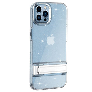 iPhone 13 Pro Max Case Clear Glitter Shockproof Metal Stand Heavy Duty Cover