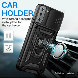 Samsung Galaxy S22 Shockproof Armor Ring Stand Slide Lens Cover Case