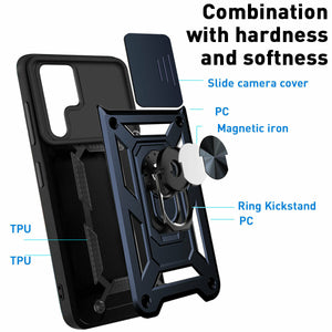 Samsung Galaxy S22+ Shockproof Armor Ring Stand Slide Lens Cover Case