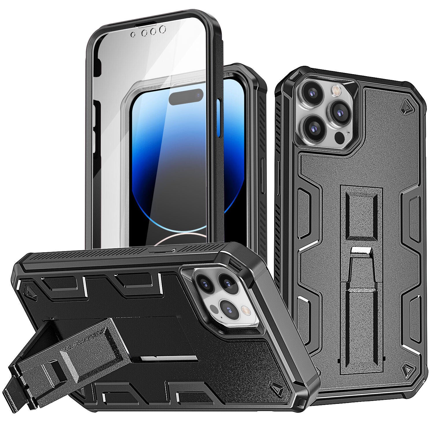 iPhone 14 Pro Rugged Shockproof Stand Case with Screen Protector