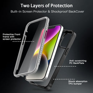 Heavy Duty Shockproof Case with Screen Protector for iPhone 14/Pro/Plus/Pro Max
