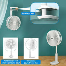 Load image into Gallery viewer, Portable 7&quot; Fan Adjustable Head Shaking Clip Stand Rechargeable Air Cooling Fan