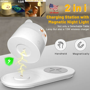 15W Fast Charging Wireless Charger Pad w/ Magnet LED Night Light Touch Desk Lamp