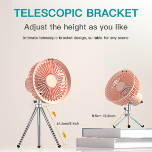 Portable Rechargeable LED Fan Travel Camping Air Cooling 4 Gear Wind with Tripod
