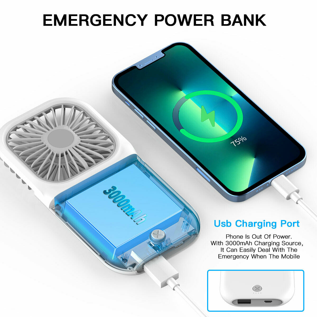 Foldable Mini Fan Handheld Cooling Stand Fans and 3000mAh Battery Powe –