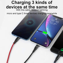 Load image into Gallery viewer, AICase Multi Charger Cable(4ft) Nylon Braided Universal 3 in 1 Multiple USB Charging Cord Adapter 2.4A Current with 8Pin Plug/USB Type C/Micro USB Connector Ports for Cell Phones Tablets and More