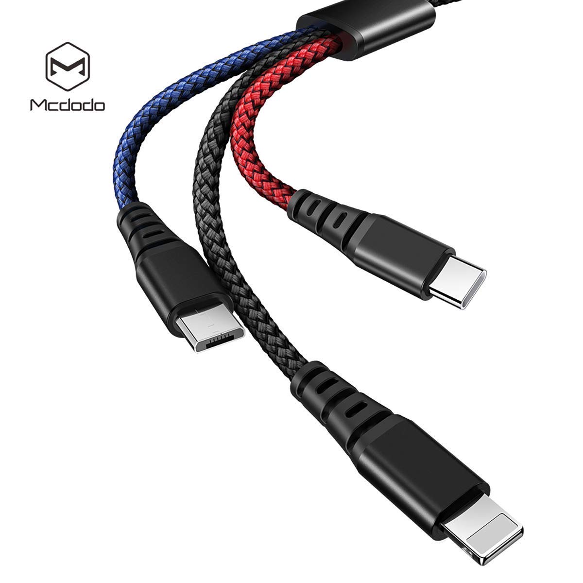 AICase Multi Charger Cable(4ft) Nylon Braided Universal 3 in 1 Multiple USB Charging Cord Adapter 2.4A Current with 8Pin Plug/USB Type C/Micro USB Connector Ports for Cell Phones Tablets and More