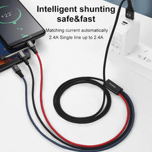 Load image into Gallery viewer, AICase Multi Charger Cable(4ft) Nylon Braided Universal 3 in 1 Multiple USB Charging Cord Adapter 2.4A Current with 8Pin Plug/USB Type C/Micro USB Connector Ports for Cell Phones Tablets and More