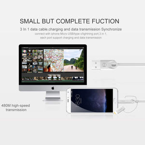 USB Multi Charging Cable, 2.1A Current 3.3ft TPE Material,3 in 1 Multiple USB Cable