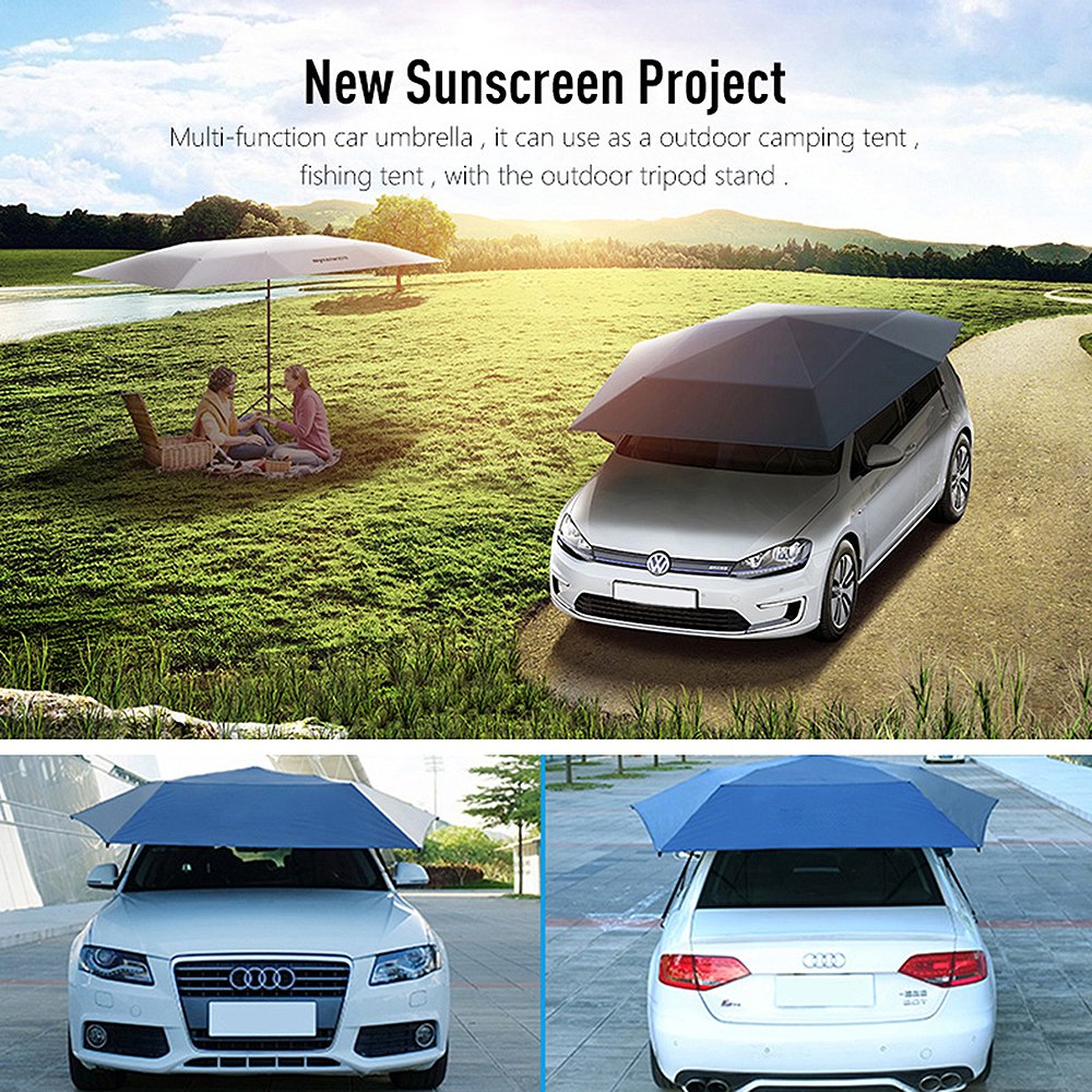 Car Tent Umbrella, Automatic Anti-UV Car Tent Movable Carport Folded Portable Automobile Protection Car Umbrella