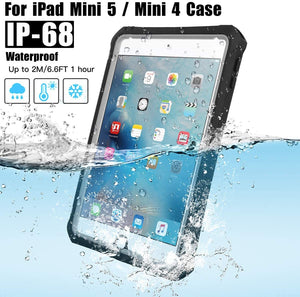 iPad Mini 4 or Mini 5 High Touch Sensitivity ID IP68 360 Degree Shockproof Protective Cover with Kickstand