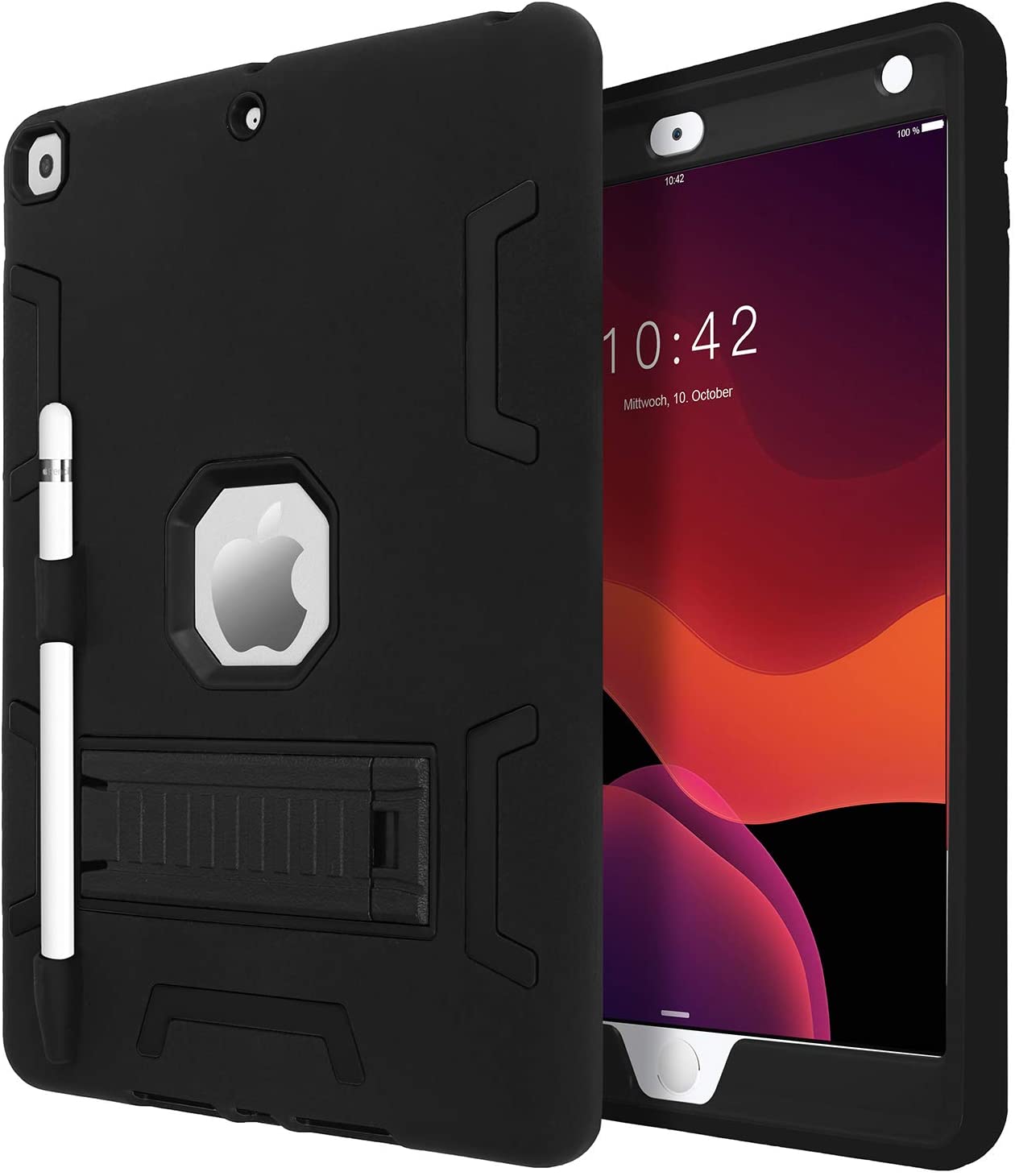 iPad 10.2 Kickstand Shockproof Heavy Duty Rubber High Impact Resistant Rugged Hybrid Case with Stylus