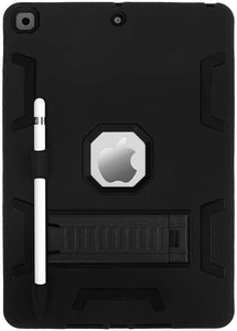 iPad 10.2 Kickstand Shockproof Heavy Duty Rubber High Impact Resistant Rugged Hybrid Case with Stylus