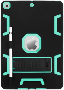 iPad 10.2 Kickstand Shockproof Heavy Duty Rubber High Impact Resistant Rugged Hybrid Case with Stylus