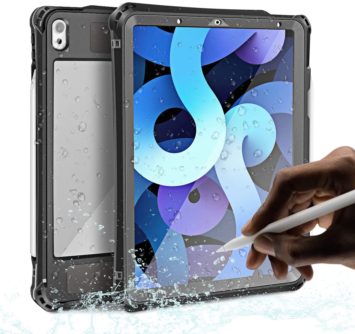 iPad Air 4th Gen 2020 10.9 inch IP68 Waterproof Case Cover with 360 Full-Body Underwater Protection and Lanyard Kickstand