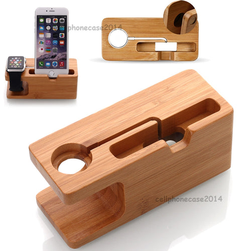 AICase Bamboo Charging Docking Station Charger Stand Holder For iWatch and iPhone