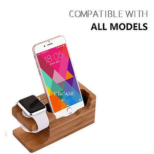 iPhone & Apple Watch 38/42mm Dock Bamboo Wood Stand Charge Station Cradle Holder