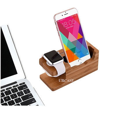 iPhone & Apple Watch 38/42mm Dock Bamboo Wood Stand Charge Station Cradle Holder