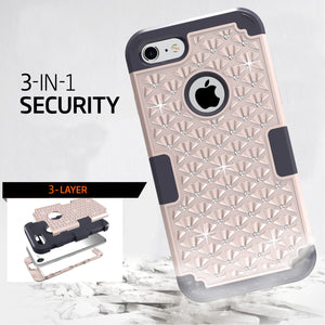 Diamond Bling Hybrid Armor Rugged Rubber Diamond Matte Hard Case Cover