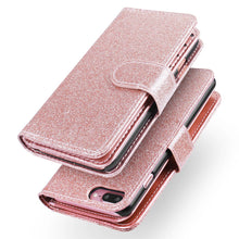Load image into Gallery viewer, Glitter Sparkly Bling Cute Shiny PU Leather Flip Folio Wallet Cover with 9 Card Slots Wristlet