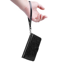 Load image into Gallery viewer, Glitter Sparkly Bling Cute Shiny PU Leather Flip Folio Wallet Cover with 9 Card Slots Wristlet