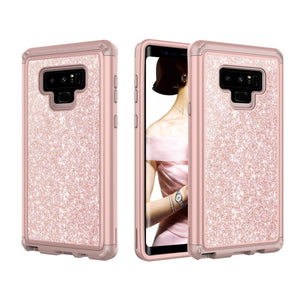 Galaxy Note 9 Shockproof Case, Luxury Glitter Sparkle Bling Heavy Duty Hybrid Sturdy Armor Defender High Impact 3 Layer Protective Cover
