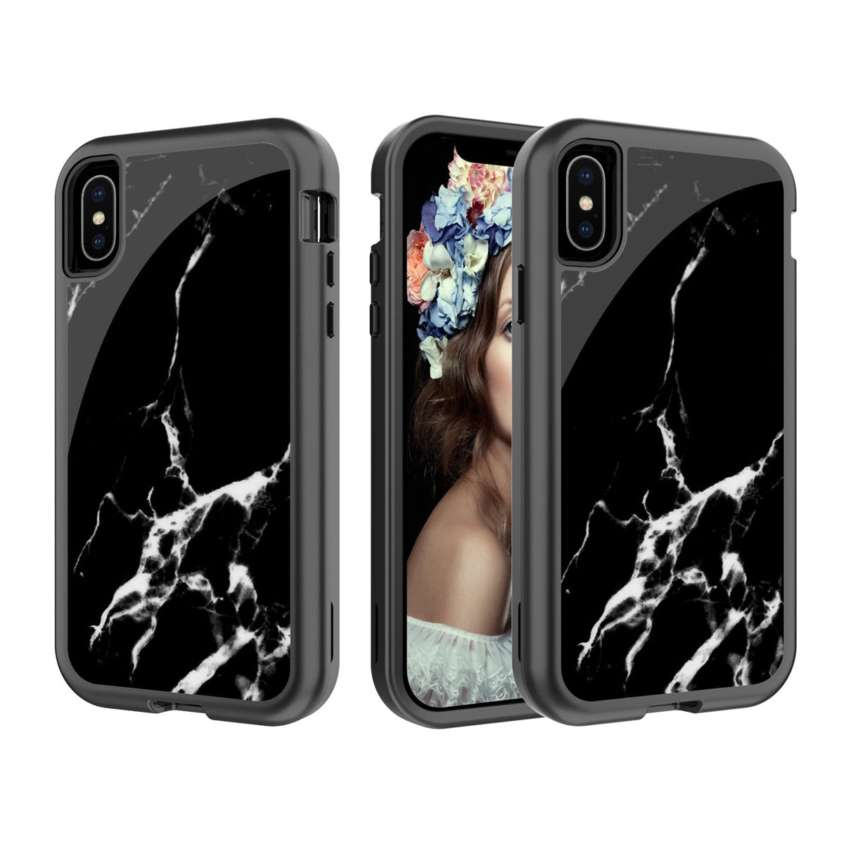iPhone XS Marble Bling Glitter Shockproof Full Armor Hard Case Cover