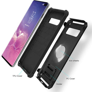 Samsung Galaxy S10/S10+/S10e Dual Layer Hybrid Defender Hard PC + Soft TPU Bumper Shockproof with Built-in Kickstand