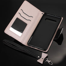 Load image into Gallery viewer, Galaxy S10/S10+ Wallet Full Body Protection Case PU Leather with Makeup Mirror and Bow-Knot Strap Protective Stand Case