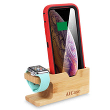 Load image into Gallery viewer, Bamboo Wood Charging Dock Charge Station Stock Cradle Holder for Apple Watch &amp; iPhone