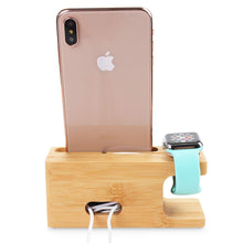 Load image into Gallery viewer, Bamboo Wood Charging Dock Charge Station Stock Cradle Holder for Apple Watch &amp; iPhone
