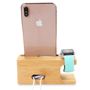 Bamboo Wood Charging Dock Charge Station Stock Cradle Holder for Apple Watch & iPhone