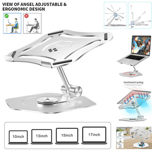 Laptop Stand Adjustable Swivel Notebook Computer Aluminum Holder Ergonomic Riser