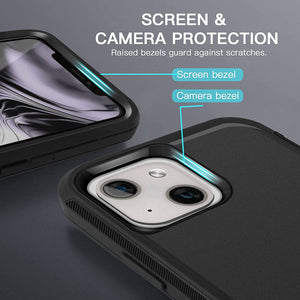 iPhone 13 Mini Heavy Duty Protective Phone Cover Case with Glass Screen Protector