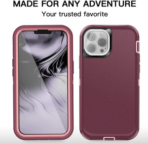 iPhone 13 Heavy Duty Protective Phone Cover Case with Glass Screen Protector