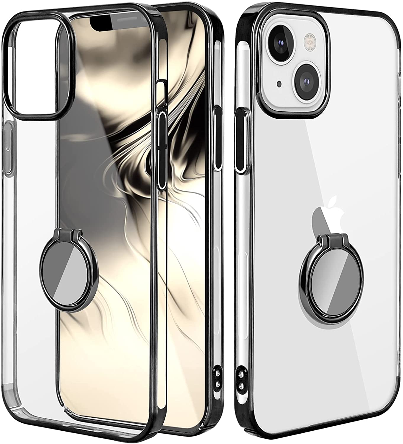 iPhone 13 Clear Slim Thin Case with Kickstand Ring Holder Hard PC Back Transparent Protective Phone Cover