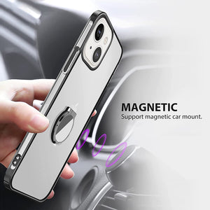 iPhone 13 Clear Slim Thin Case with Kickstand Ring Holder Hard PC Back Transparent Protective Phone Cover