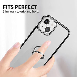 iPhone 13 Clear Slim Thin Case with Kickstand Ring Holder Hard PC Back Transparent Protective Phone Cover