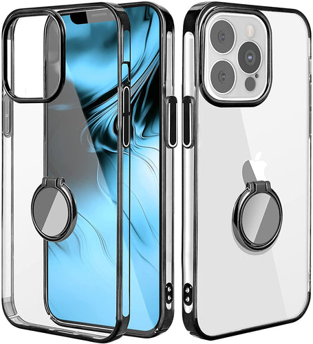 iPhone 13 Pro Clear Slim Thin Case with Kickstand Ring Holder Hard PC Back Transparent Protective Phone Cover