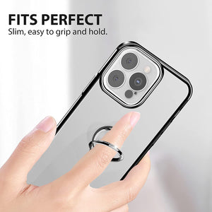 iPhone 13 Pro Max Clear Slim Thin Case with Kickstand Ring Holder Hard PC Back Transparent Protective Phone Cover