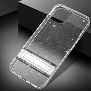 iPhone 13 Case Clear Glitter Shockproof Metal Stand Heavy Duty Cover