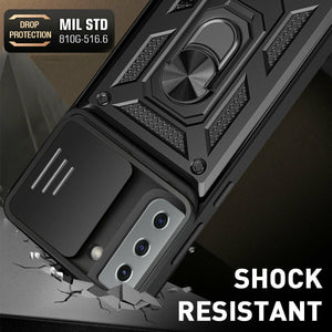 Samsung Galaxy S22 Ultra Shockproof Armor Ring Stand Slide Lens Cover Case
